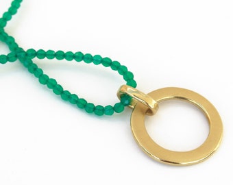 Aventurine necklace 18K Gold Circle Pendant Necklace - Handmade Fine jewelry