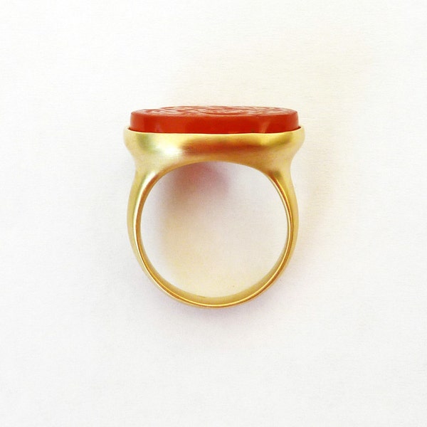 Carnelian Ring, 18K gold ring, Antique Rare Inscribed Carnelian, OOAK Jewelry, gold ring, yellow gold ring