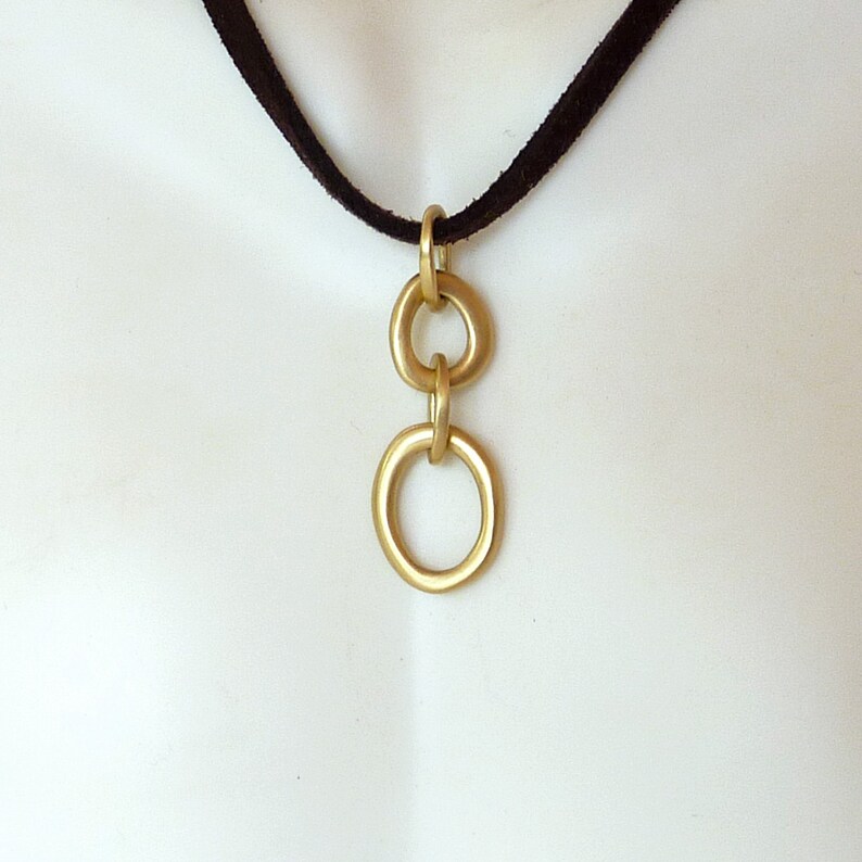18K gold pendant, Double link solid gold pendant necklace Handmade Gold Jewelry image 5