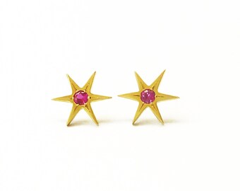 Ruby Gold Star Earrings 18K - Fine  Ruby Jewelry