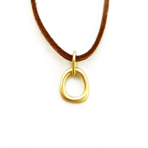 18K gold pendant, organic gold link pendant necklace, solid gold circle, minimalist jewelry - Handmade Organic Jewelry