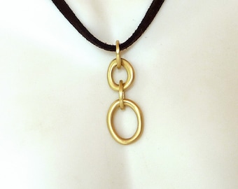 18K gold pendant, Double link solid gold pendant necklace - Handmade Gold Jewelry