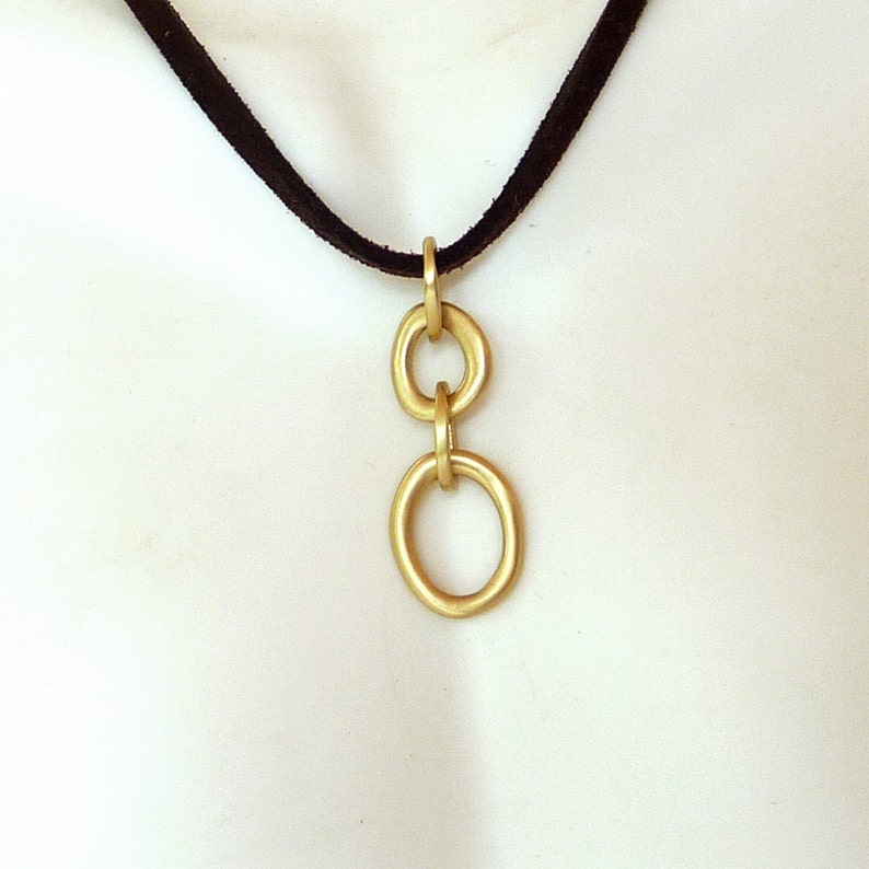 18K gold pendant, Double link solid gold pendant necklace Handmade Gold Jewelry image 1