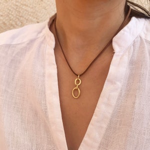 18K gold pendant, Double link solid gold pendant necklace Handmade Gold Jewelry image 2