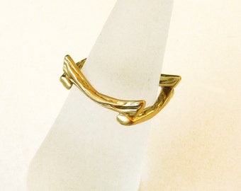18K Gold Ring, Square  Gold Ring, Tree branches Band Pinkie Ring - sz 5.0  Zen Nature Collection