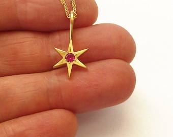 Gold Star Pendant with Ruby 18K Gold Pendant, Star of David , six ray star - Ruby jewelry