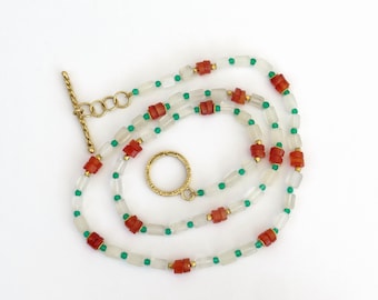 Carnelian Moonstone Aventurine Necklace 18K Gold - Handmade Jewelry - Layering necklace