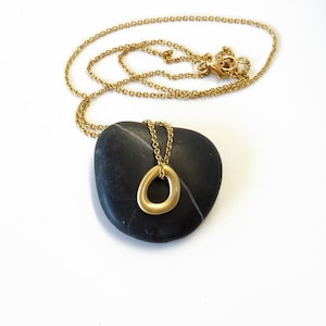 18K gold minimalist pendant necklace,  Organic Gold Link Pendant, Handmade Fine Jewelry - Zen Nature Collection
