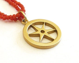 18K gold star pendant, star of David, six ray star pendant - Statement Gold Jewelry