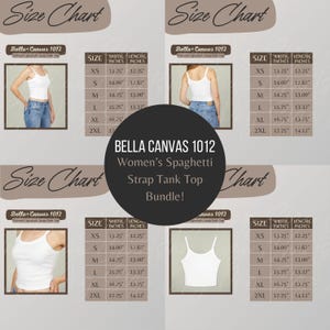 Dames tanktop met spaghettibandjes maattabel bundel, Bella Canvas 1012 maattabel, dames trendy minimalistische bundel met spaghettibandjes, T-shirt meisjes
