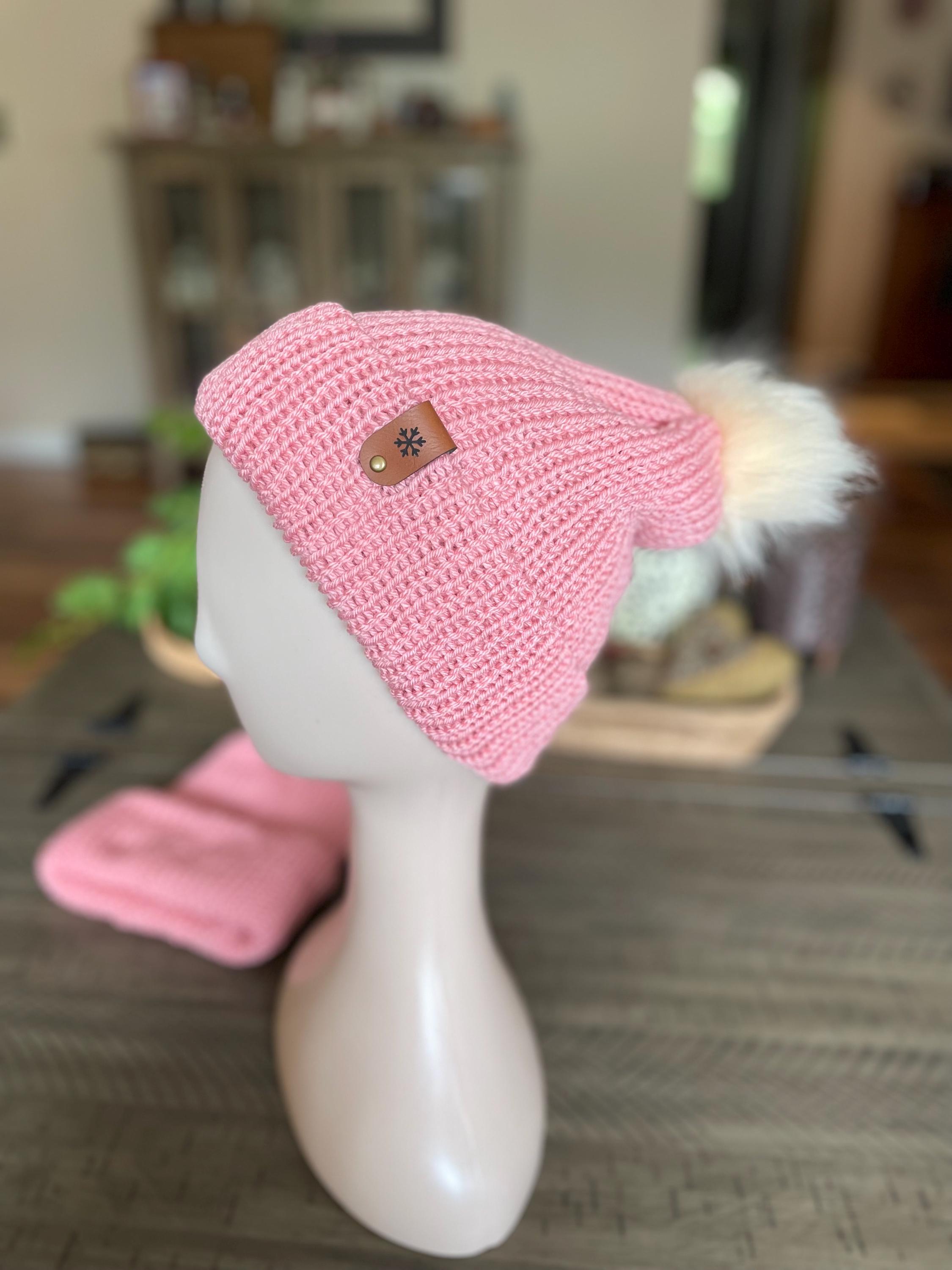 Handmade Pink Knit Hat with Faux Fur Accent Handmade Knit Beanie – Pink Winter Hat With Faux Fur Pom - Etsy main image 4