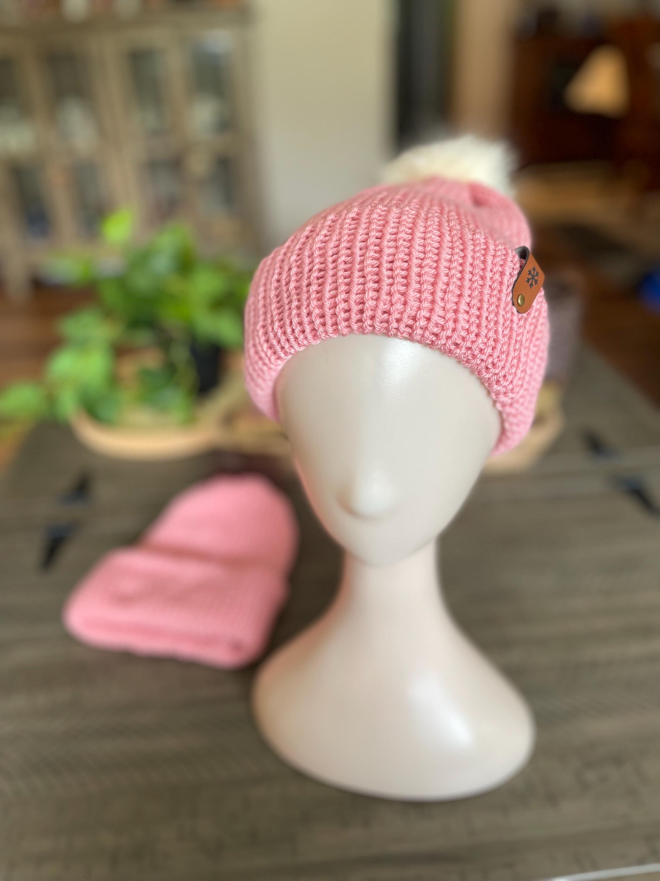 Handmade Knit Beanie – Pink Winter Hat With Faux Fur Pom - Etsy