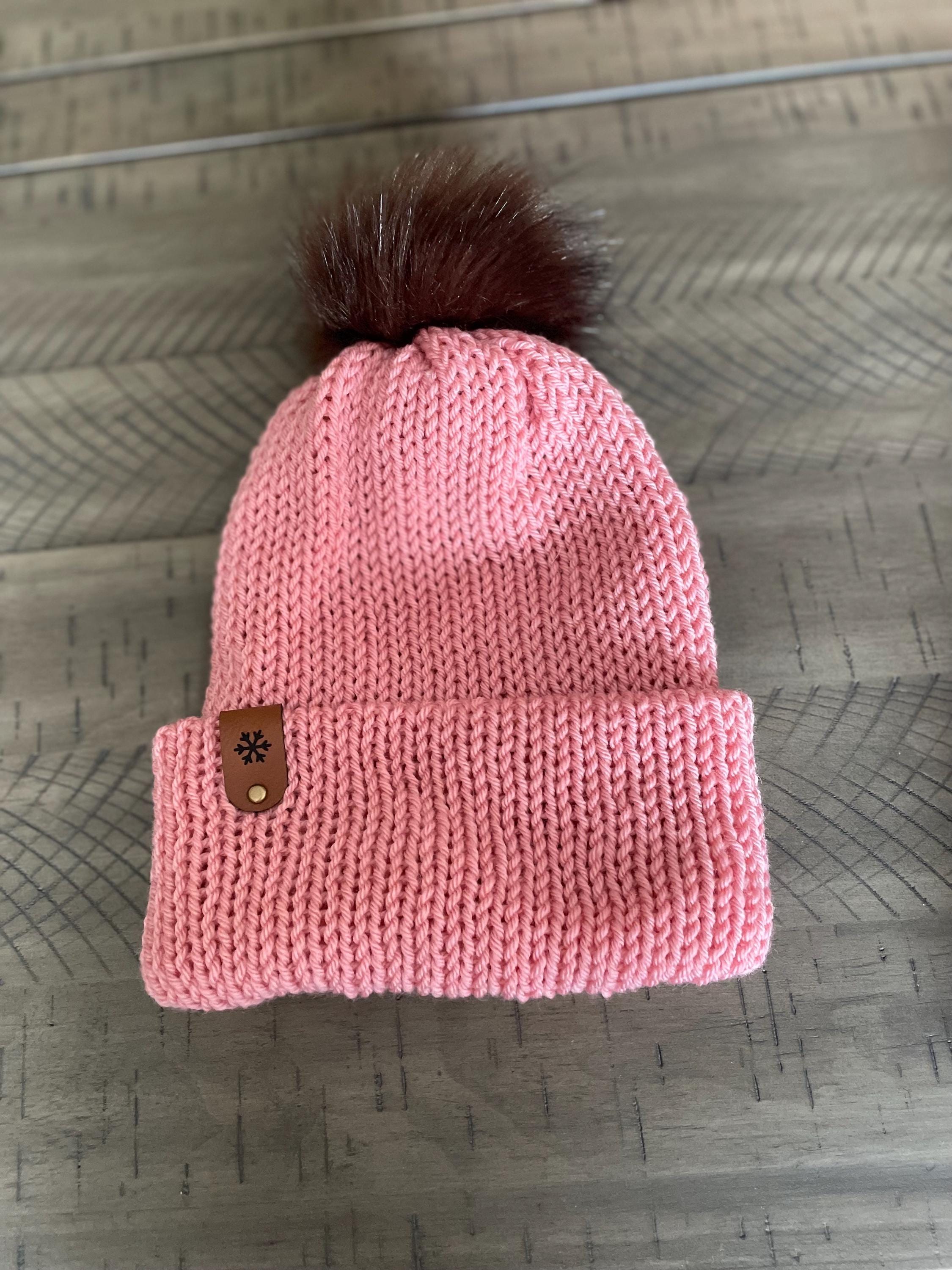 Handmade Pink Knit Hat with Faux Fur Accent Handmade Knit Beanie – Pink Winter Hat With Faux Fur Pom - Etsy main image 2