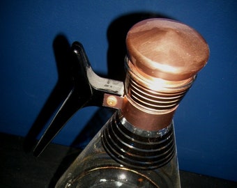 Vintage Inland Glass Copper Carafe with Warming Stand