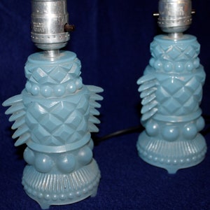 Art Deco Blue Glass Boudoir Lamps