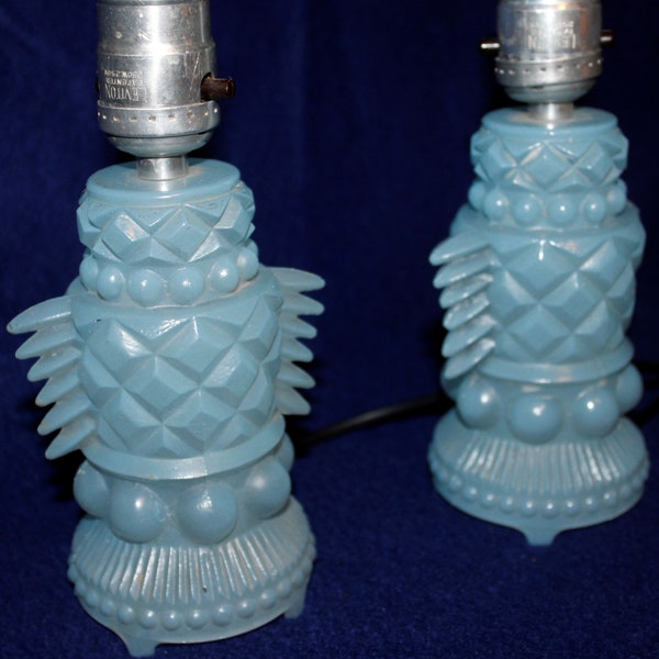 Art Deco Blue Glass Boudoir Lamps
