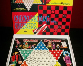 Vintage Whitman Chinese Checkers and Classic Checkers Games in Box