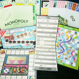 6 Vintage Game Boards Monopoly, Geckopoly, Oreo Cookie Factory, Chutes and Ladders, Name that Word, Class