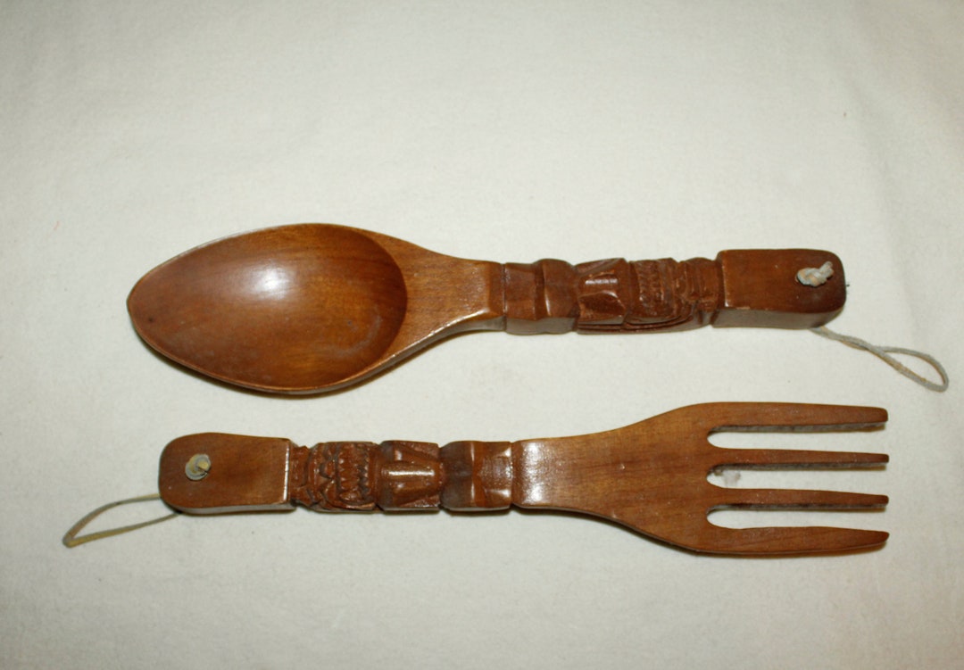 Wood Tiki Fork and Spoon Wall Decor Etsy