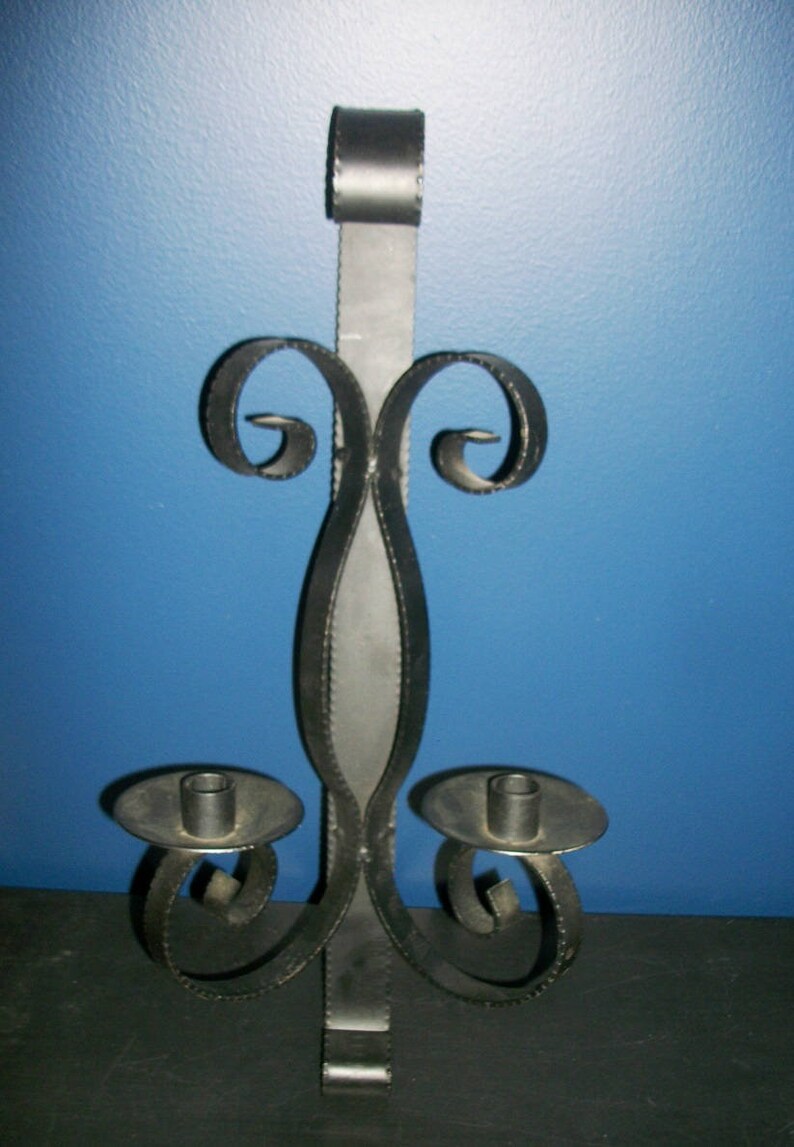 Large Black Iron Wall Sconce Double Taper Holder