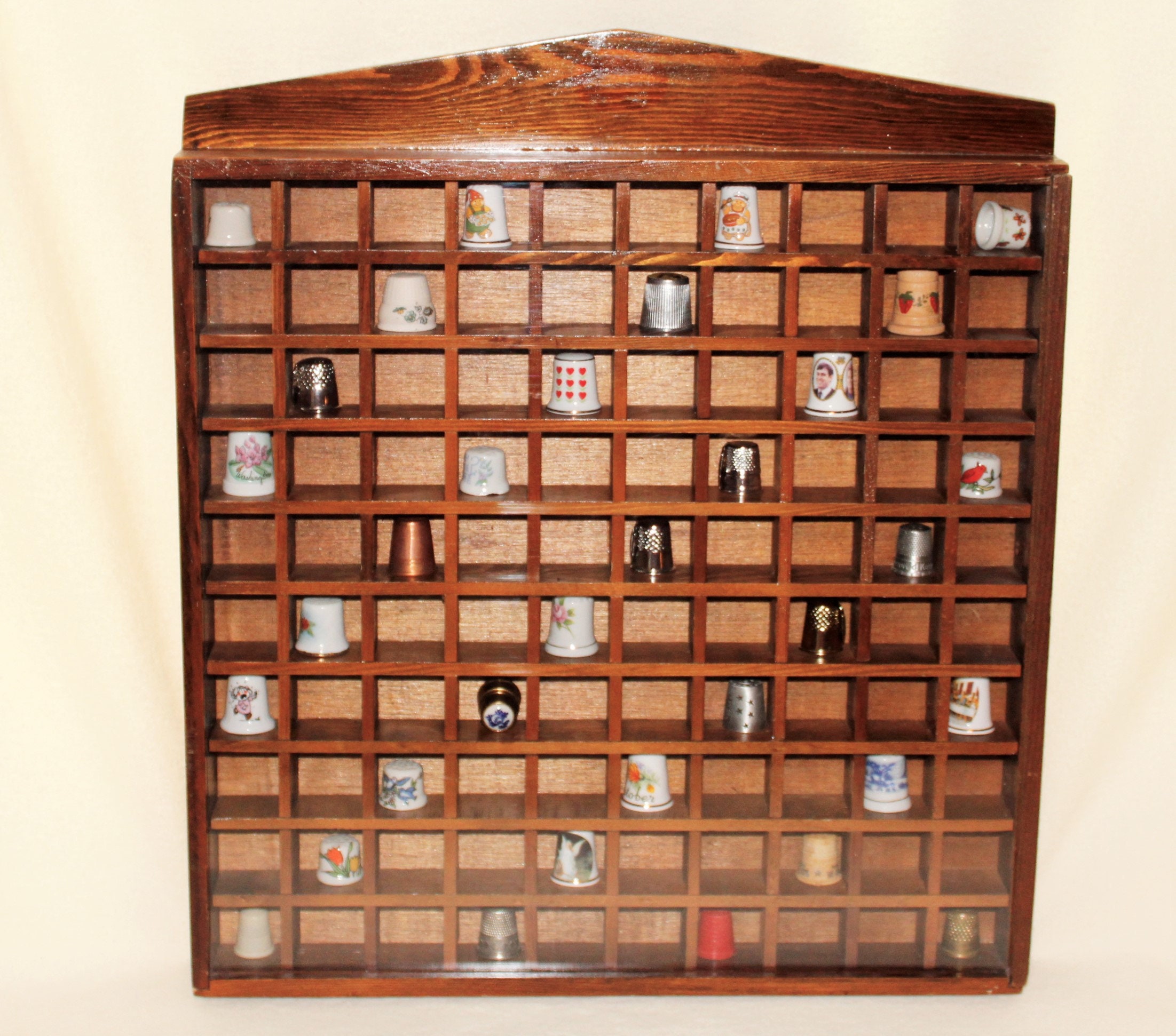 Vintage 100 Space Thimble Display Case Smalls Wood Shelf with Etsy