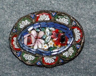 Vintage Italian Mosaic Floral Brooch