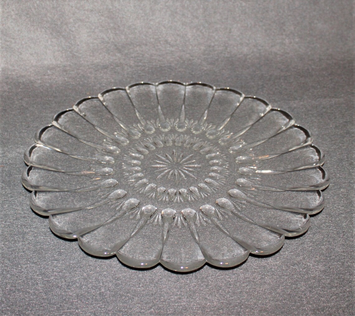 Clear Glass Flower Serving Plate Etsy