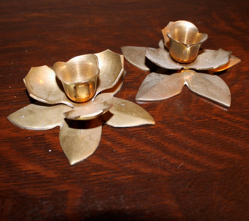 Vintage Brass Lotus Flower Candle Holders Etsy