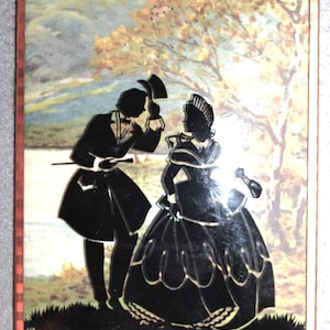 Vintage Silhouette Pair of Pictures 4 x 5 Courting Couple in Domed Glass