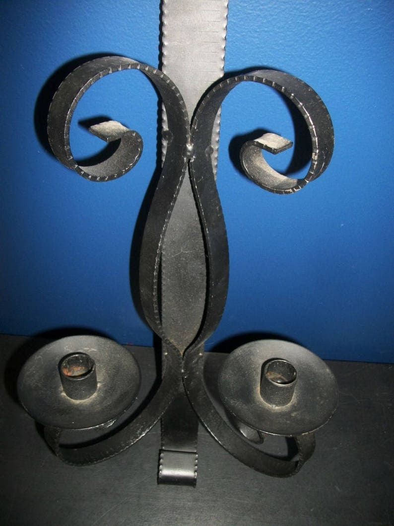 Large Black Iron Wall Sconce Double Taper Holder