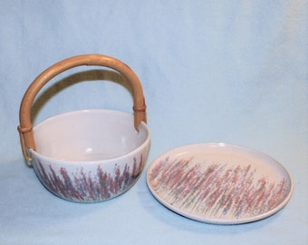 Vintage Stoneware Bamboo Basket and Platter