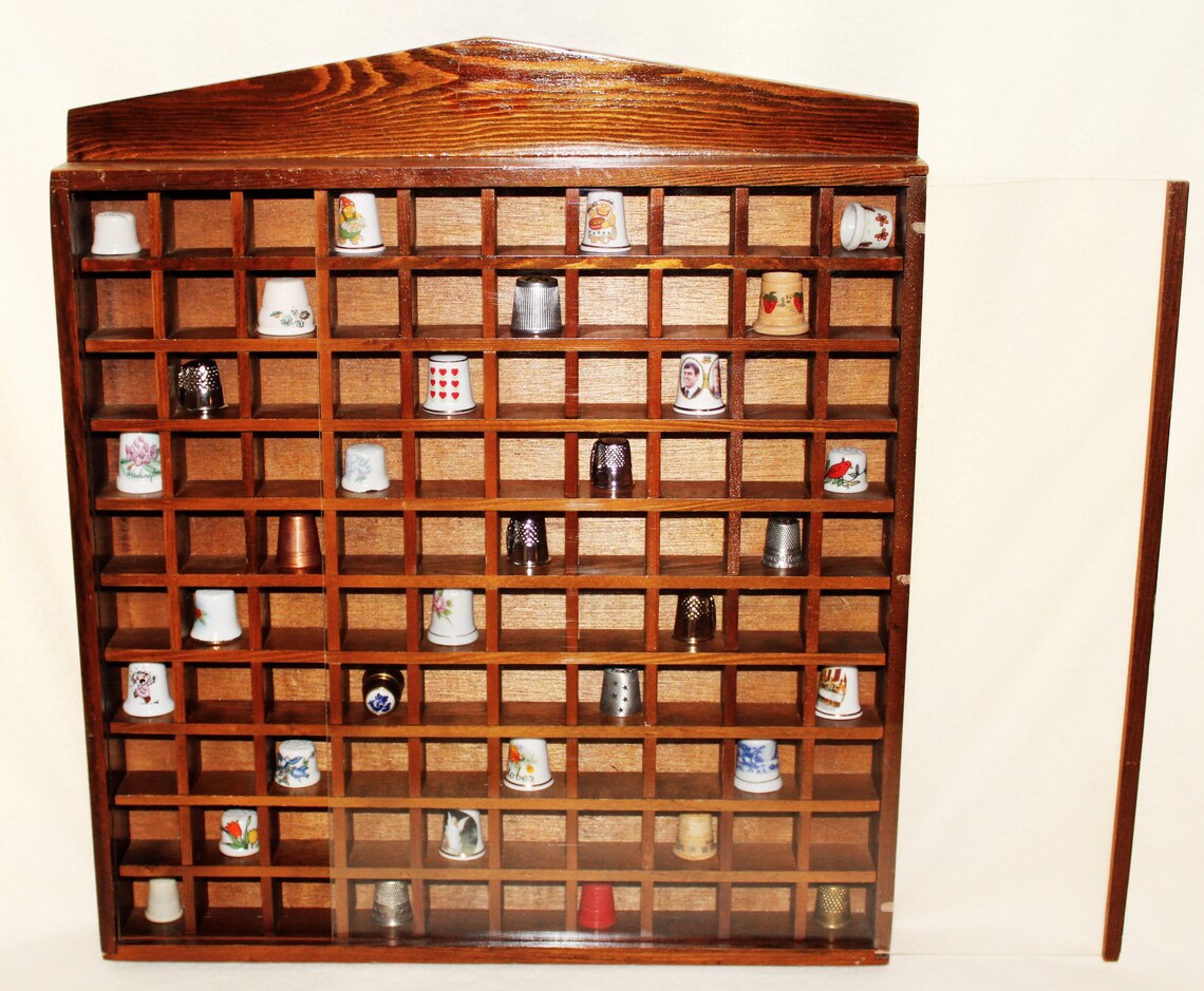 Vintage 100 Space Thimble Display Case Smalls Wood Shelf with Etsy