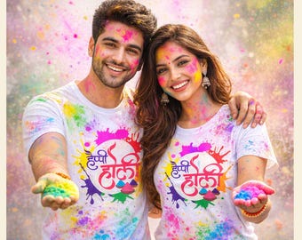 Happy Holi, Holi shirt for her, Holi shirt for him, Tshirt Colorful, India Festival, Gift for her , Hindi Shirt, Unisex Celebration Top