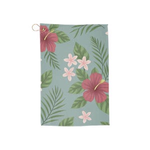 Floral Golf Towels with Flower Pattern on Blue Background Golf Towel - Golf Accessories, Golf Gifts, Golf Lover Present, Golf