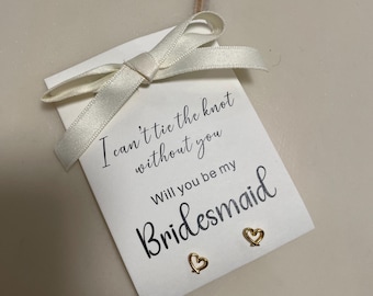 Pendientes de corazón para dama de honor con tarjeta y pinza para el pelo - Regalo de boda