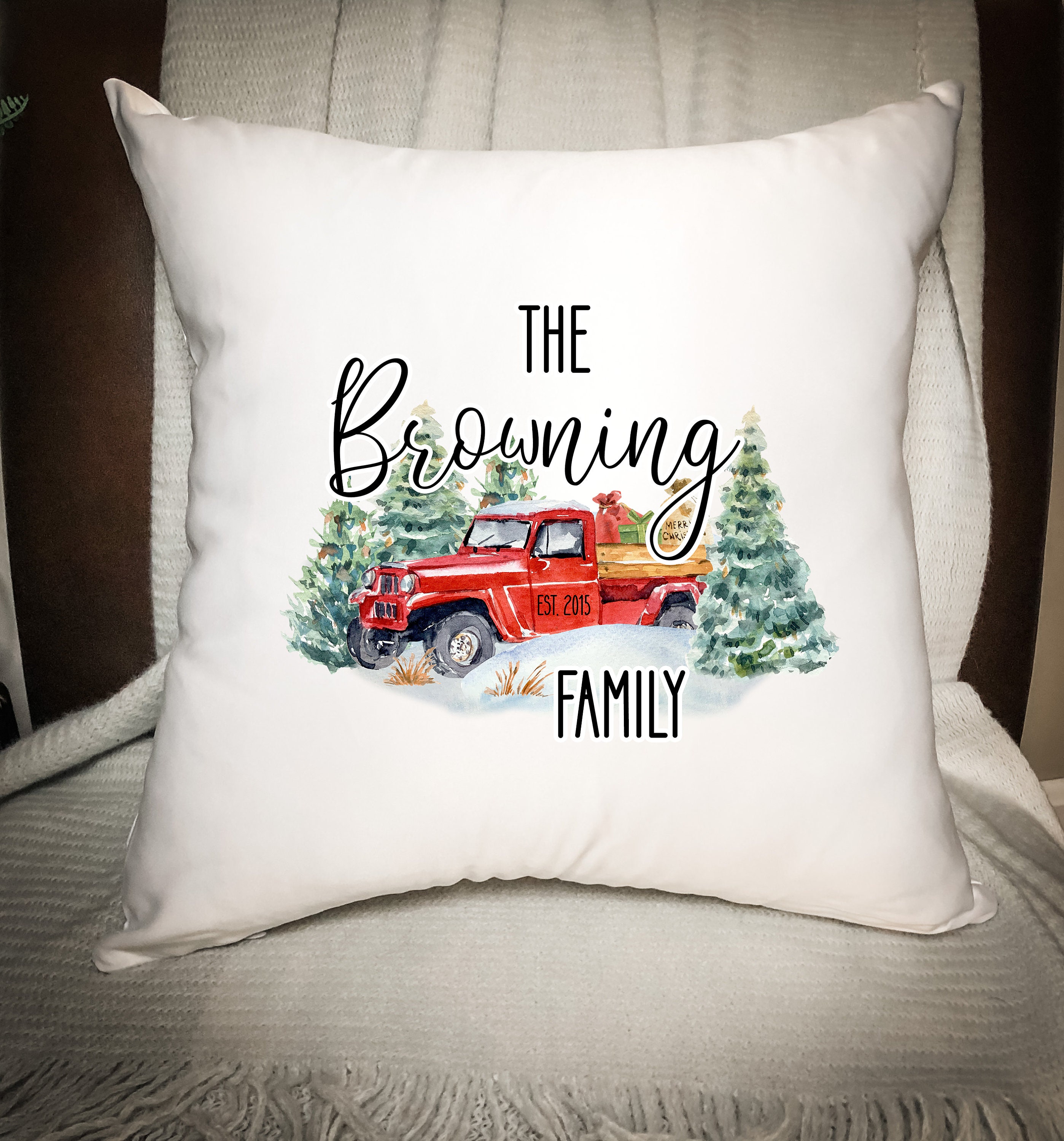 Red Truck Christmas Throw Pillow Family Christmas Pillow Family