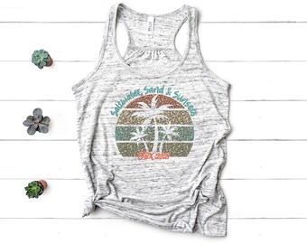 Saltwater, Sand, and Sunsets / Beaches, Booze, and Besties / Girl's Trip / Cheaper Than Therapy / Bella Canvas Flowy Racerback tank top