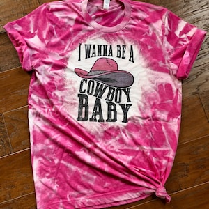 I Wanna Be A Cowboy Baby Bleached Graphic T-Shirt / Bella+Canvas TriBlend Berry / Sublimation design / Retro Vintage Boho Western Cowboy Hat