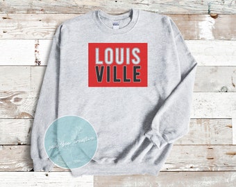 Louisville Box Logo Crewneck Sweatshirt / Cardinals Block Letter Retro Sweatshirt / School Colors Team Spirit / Sublimation design