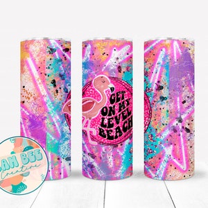 Get On My Level Beach Stainless Steel Skinny Tumbler / 20oz Double Walled Straight / Sublimation / Leopard Flamingo Beach Vibes Vacation