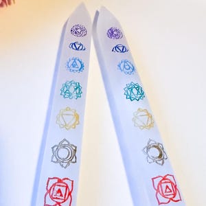 Selenite Chakra Crystal -Metaphysical Selenite Crystal Chakra Wand - 7 Chakra Symbols Healing Point Stick - Qty 1 - Selenite Wand