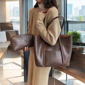 Elegante Schultertasche aus Leder, Damen Lederhandtasche, Große Handtasche mit Tasche, Große Einkaufstasche, Geschenk für Sie