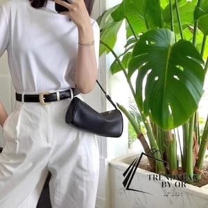 90er Jahre Tasche | Minimalistischer Leder Geldbeutel | Lammfell Handtasche | Kleine Einkaufstasche | Trendige Leder Clutch | Elegante Top Henkel Tasche für Damen