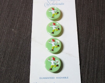 Set of 4 Carded Green Glass Schwanda Ice Skater Buttons