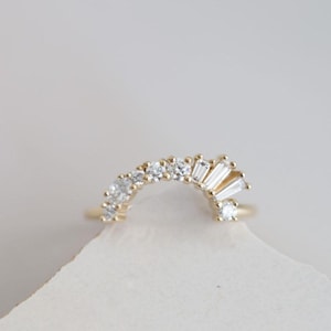 Curved Simulated Diamond Wedding Band: Sterling Silver Baguette Ring