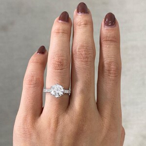 Round Cut Moissanite Engagement Ring: 14K White Gold Promise Ring