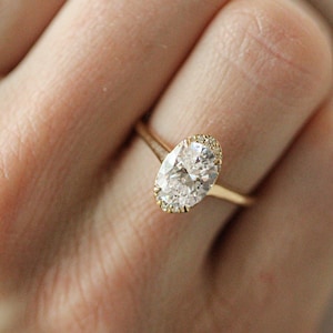 Oval Cut Solitaire Engagement Ring, Oval Travel Ring, 925 Sterling Silver Yellow Gold Ring, Simulated Diamond Ring, Anniversary Gift for Her
