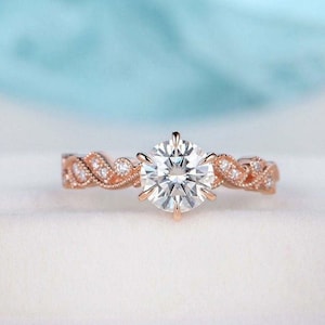 Art Deco Simulated Diamond Ring: 925 Silver Rose Gold Engagement Ring