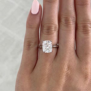 Moissanite Cushion Cut Engagement Ring: 14K White Gold Solitaire