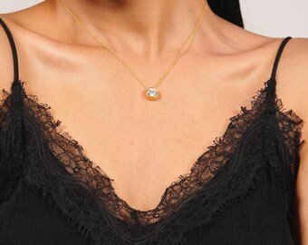 0.30 Ct Diamond Solitaire Necklace: Sterling Silver Bezel Pendant